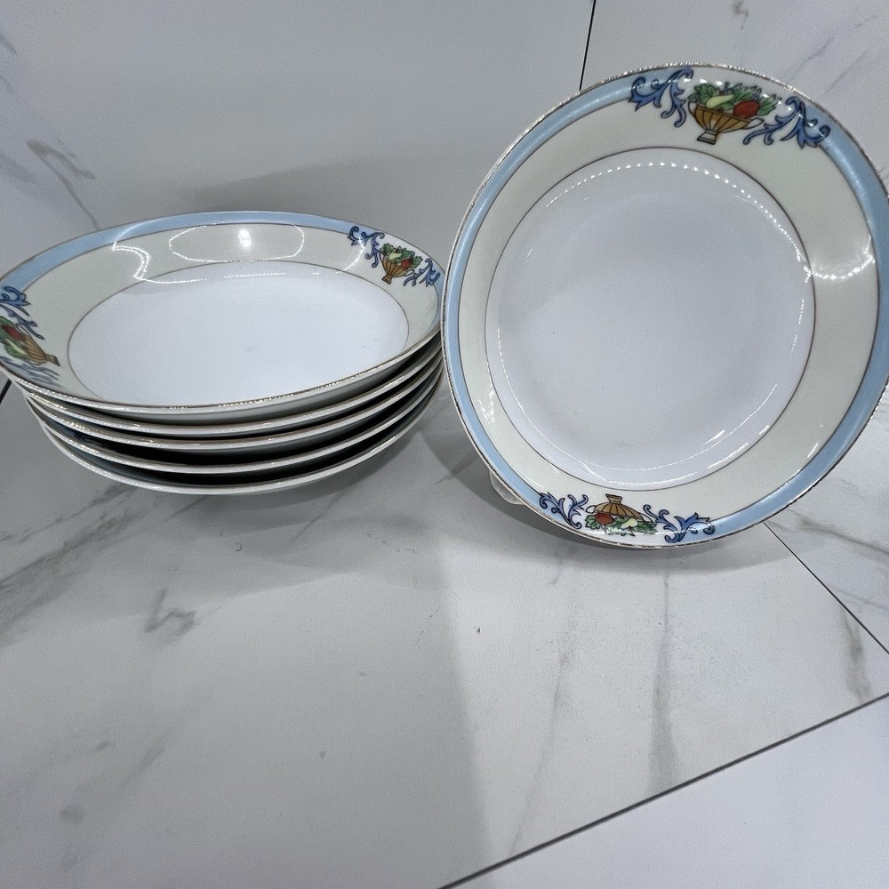 Set of 6 Vtg MEITO CHINA (Japan) 6" Shallow Soup Salad Bowls "Delphi" Pattern